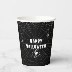 Black nad White Spider Web Happy Halloween Paper Cups