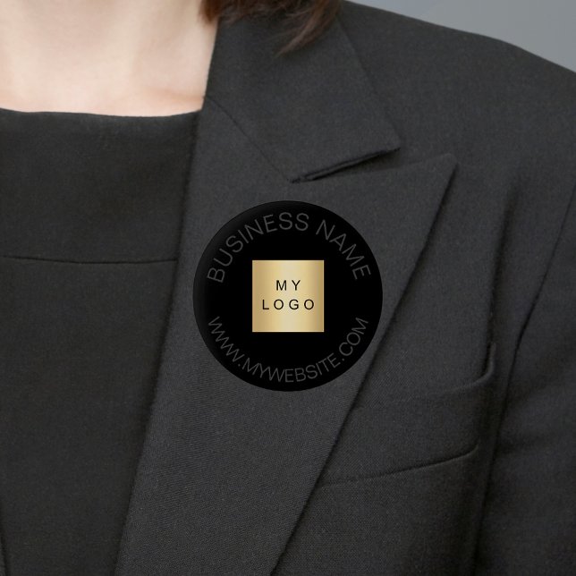 Black name business logo website 6 cm round badge (Creator Uploaded)