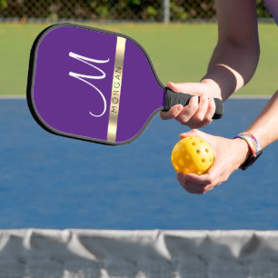 Black Name on Gold Band & Large White Monogram Pickleball Paddle