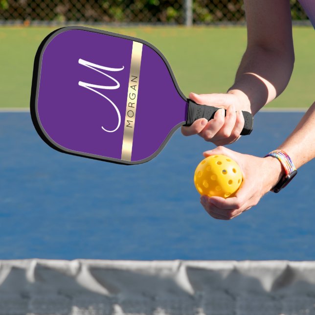 Black Name on Gold Band & Large White Monogram Pickleball Paddle (Insitu)