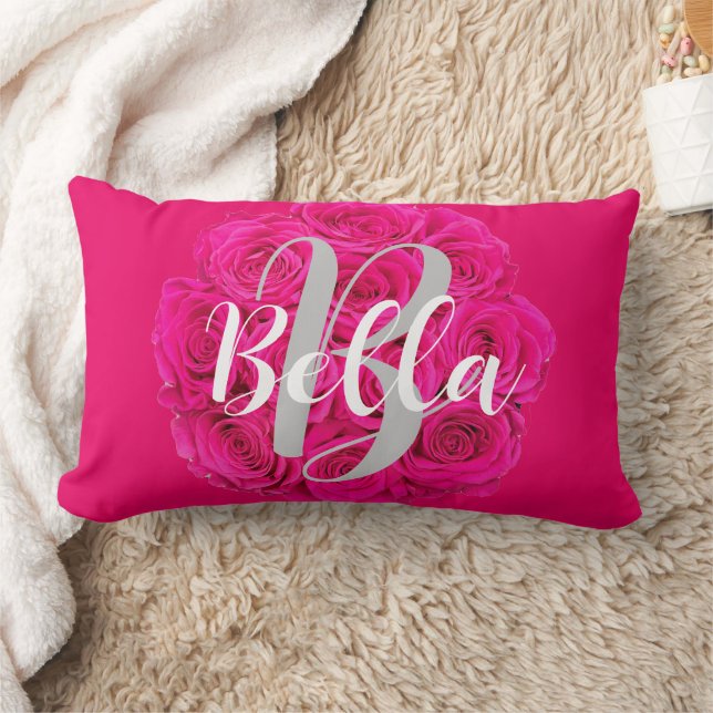 Black Name Personalised Pink Lumbar Cushion (Blanket)