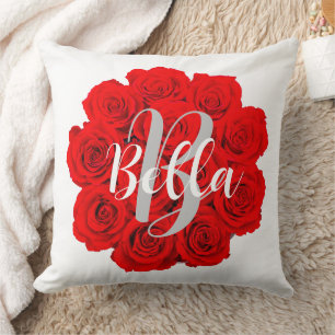 Black Name Personalised Red roses Cushion