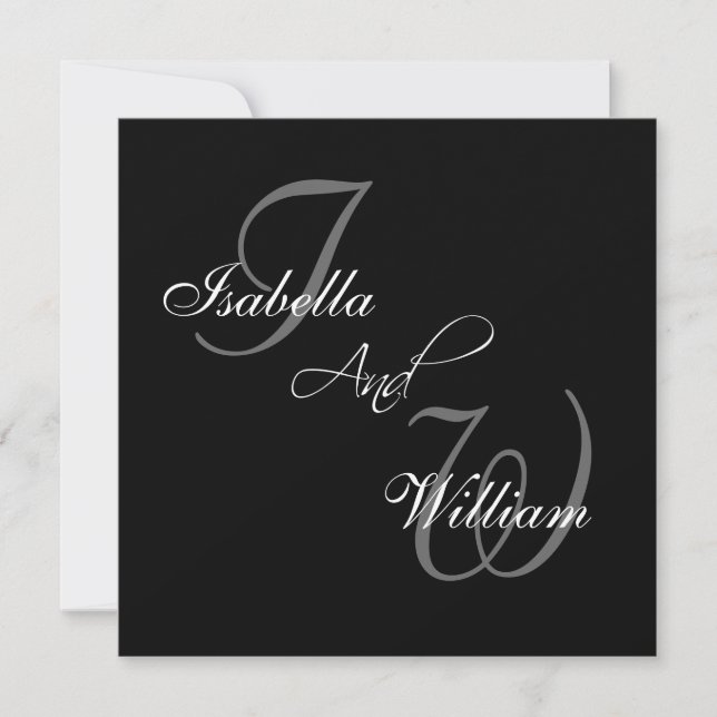 Black Names Initials Wedding Invitations (Front)