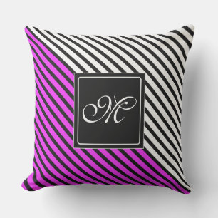 Black Narrow Stripes + your back-colour & monogram Outdoor Cushion