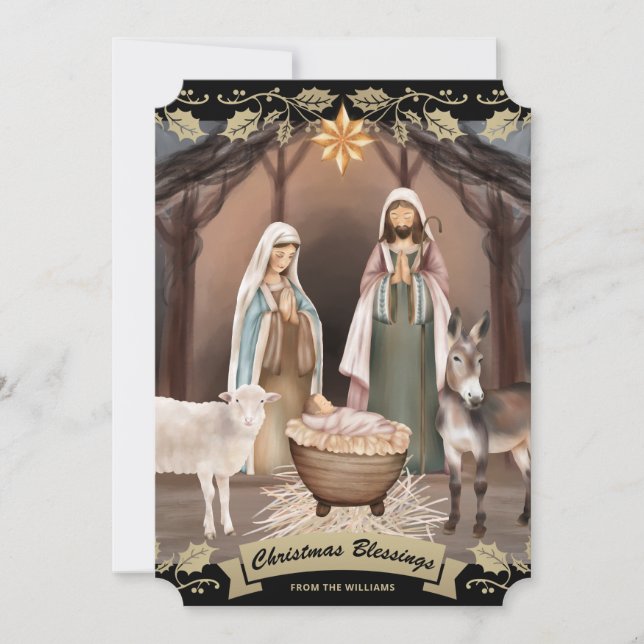 Black Nativity Scene Christian Christmas Holiday Card (Front)