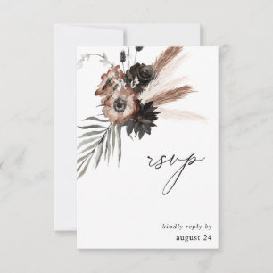 Black & Natural Floral Boho w Meal RSVP Card