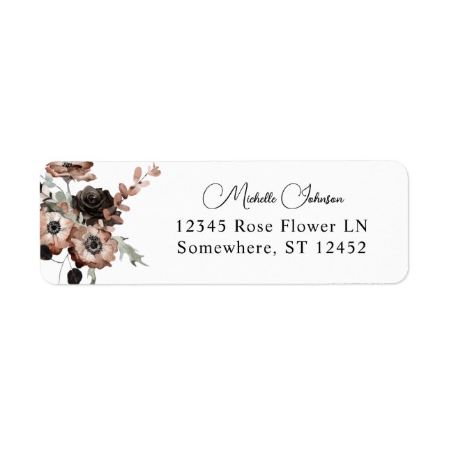 Black & Natural Floral Return Address Label (Front)