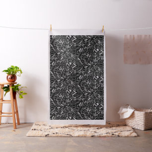 Black Nature Inspired Ferns and Leaves Pattern Fabric