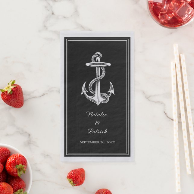 Black Nautical Anchor Wedding Napkin (Insitu)