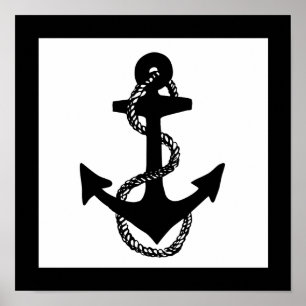 black nautical ANCHOR with rope Poster