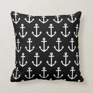 Black Nautical Anchors Cushion