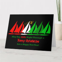 Black Nautical Christmas Card with Sailboats