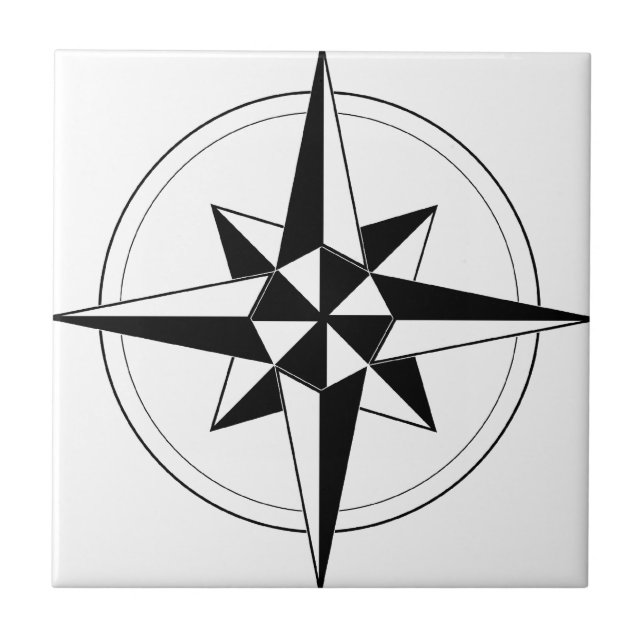 Black Nautical Compass Ceramic Tile (Front)