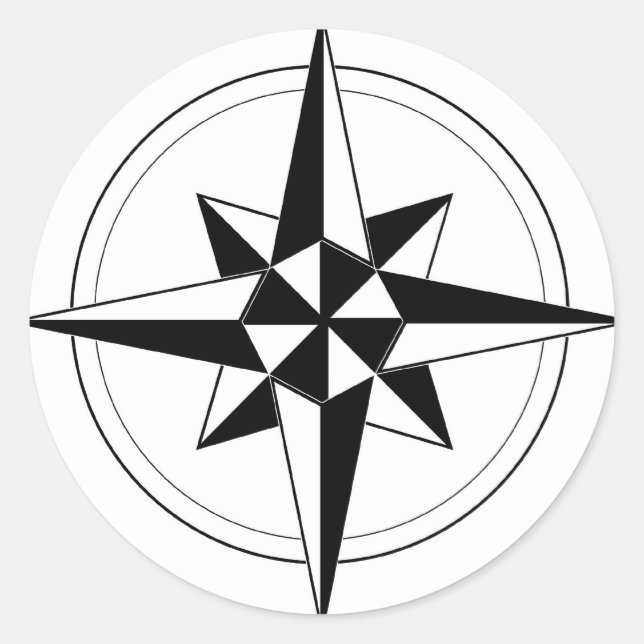 Black Nautical Compass Classic Round Sticker (Front)