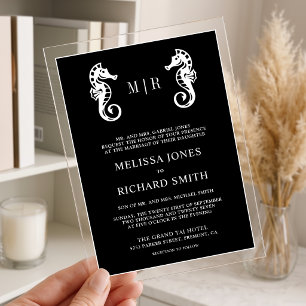 Black Nautical Seahorse Wedding Acrylic Invitations