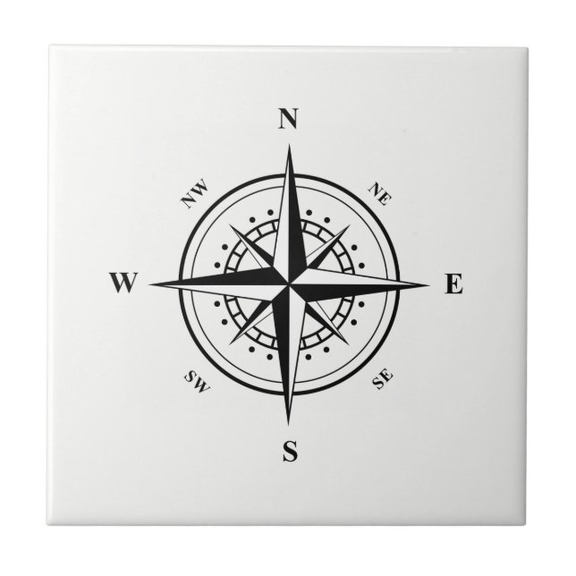 Black Nautical Star on White Ceramic Tile (Front)