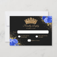 Black Navy Blue Gold Glitter Floral Quinceanera