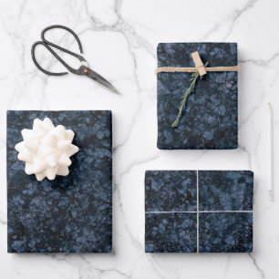 Black & Navy Blue Marble Texture Wrapping Paper Sheet