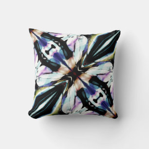Black Navy Pink Tan Yellow White Abstract Flower Cushion