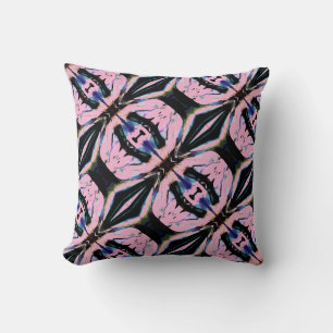 Black Navy Pink Yellow Slanted Floral Art Tiles Cushion