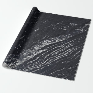 Black Navy Silver Grey Carrara Marble Stone Wrapping Paper