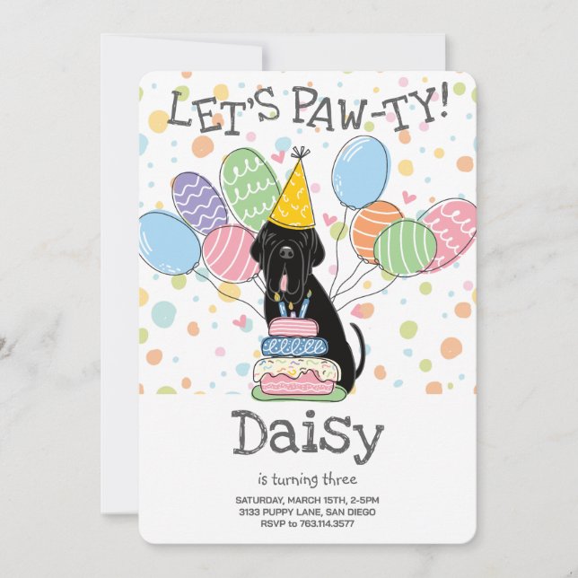 Black Neapolitan Mastiff Dog Birthday  Invitation (Front)