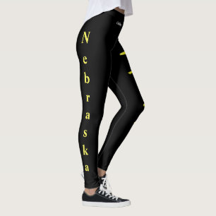 Black Nebraska State Goldenrod Flower Leggings