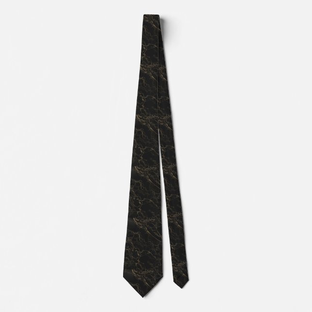Black Neck Tie With Elegant Gold Abstract Pattern (Front)