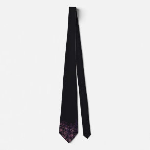 Black Necktie with Bottom Purple Floral Line Art
