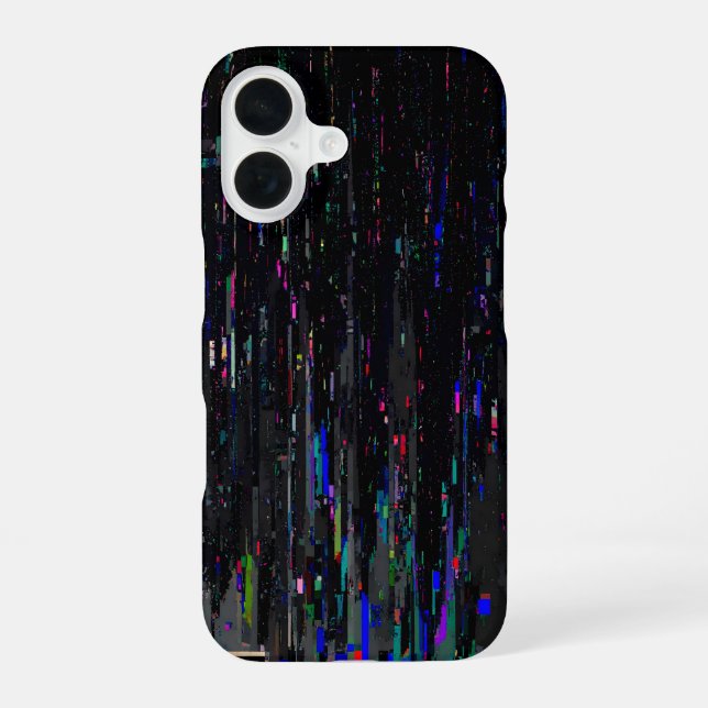 Black Neon Digital Glitch iPhone 16 Case (Back)