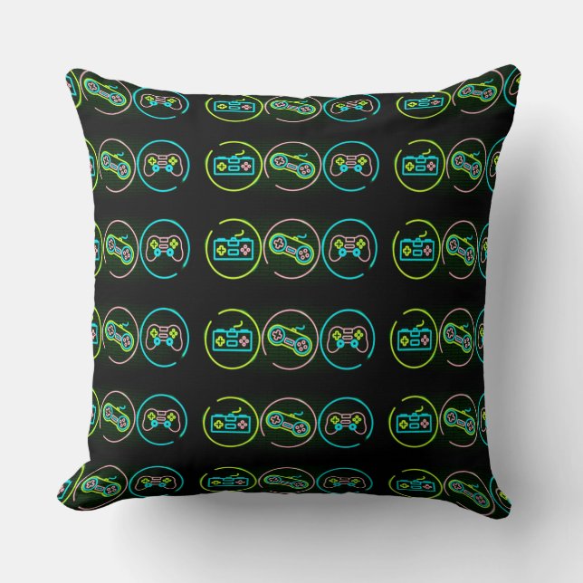 Black & Neon Gamer Cushion (Front)