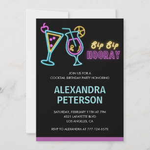 Black Neon Glow Cocktail 82nd birthday Invitation