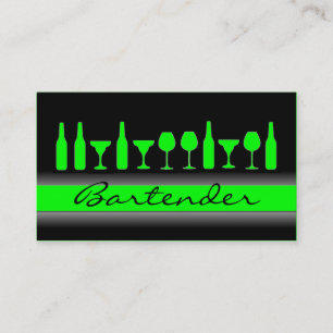 Black neon green bartender drinks business card