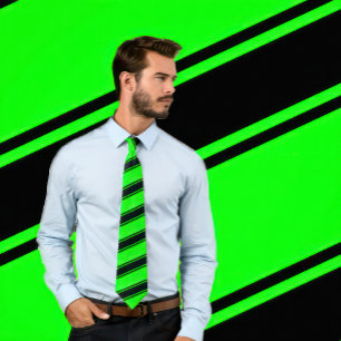 Black & Neon Green Diagonal Stripes Tie