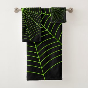 Black neon green spider web Halloween pattern Bath Towel Set