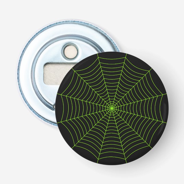 Black neon green spider web Halloween pattern Bottle Opener (Front)