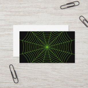 Black neon green spider web Halloween pattern Business Card