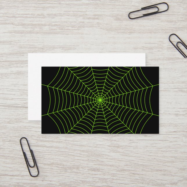 Black neon green spider web Halloween pattern Business Card (Front/Back In Situ)