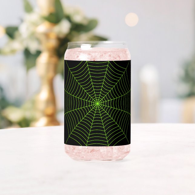 Black neon green spider web Halloween pattern Can Glass (Insitu (Wedding))