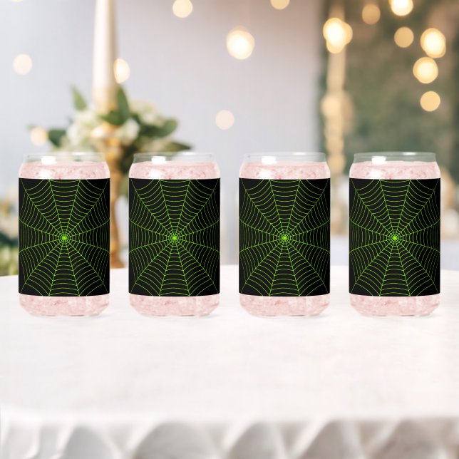 Black neon green spider web Halloween pattern Can Glass (Insitu (Wedding))