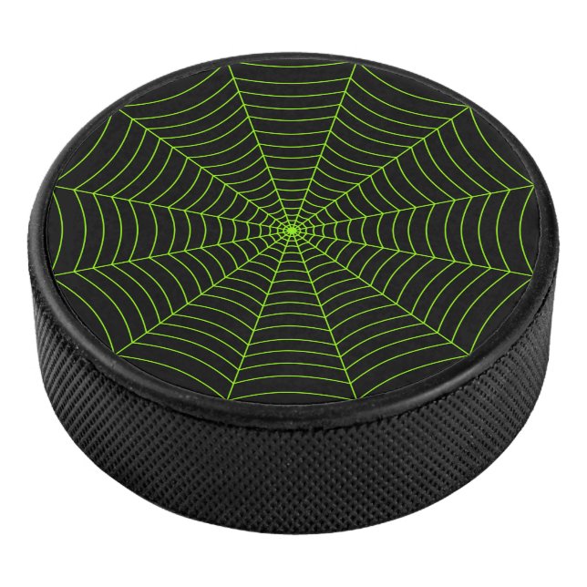 Black neon green spider web Halloween pattern Hockey Puck (3/4)
