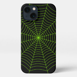 Black neon green spider web Halloween pattern iPhone 13 Case