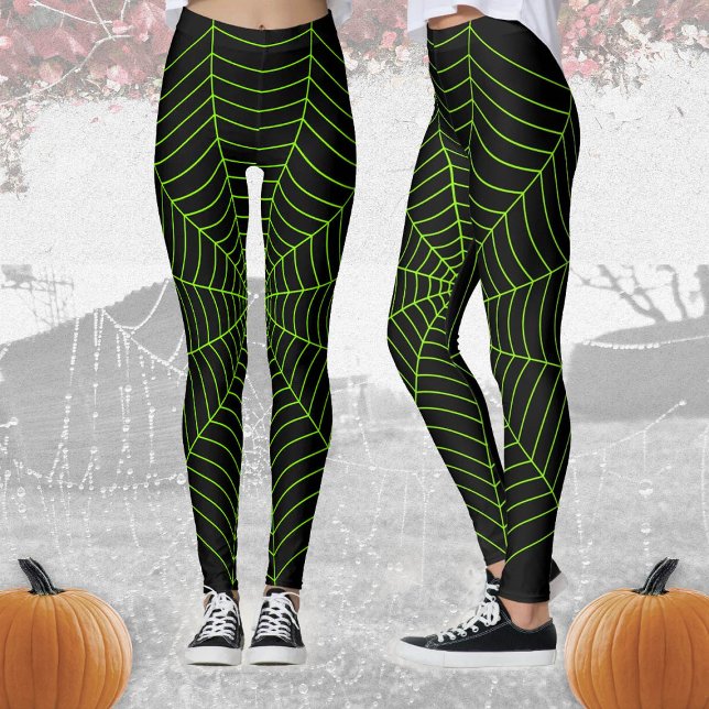 Black neon green spider web Halloween pattern Leggings (Creator Uploaded)