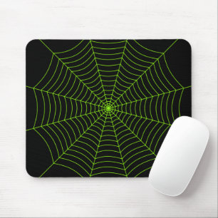 Black neon green spider web Halloween pattern Mouse Pad