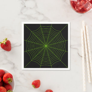 Black neon green spider web Halloween pattern Napkin