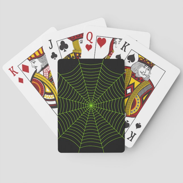 Black neon green spider web Halloween pattern Playing Cards (Back)