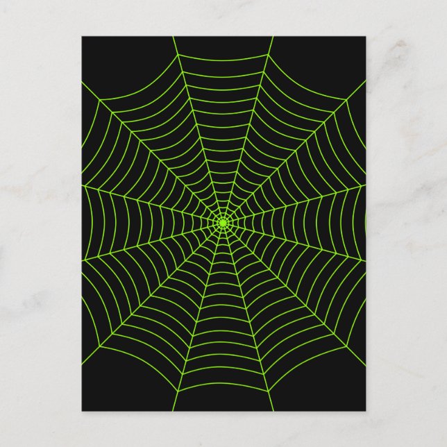 Black neon green spider web Halloween pattern Postcard (Front)