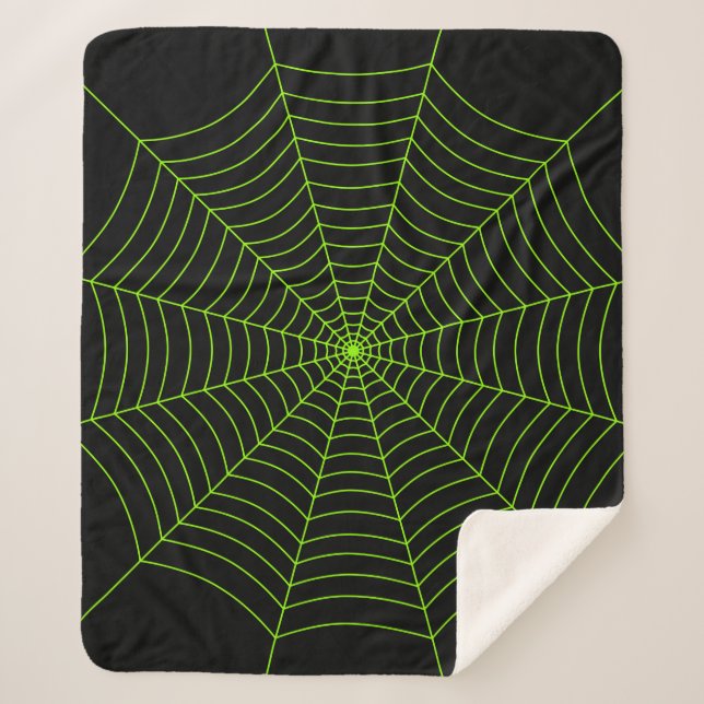 Black neon green spider web Halloween pattern Sherpa Blanket (Front)