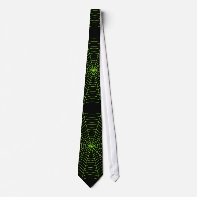 Black neon green spider web Halloween pattern Tie (Front)