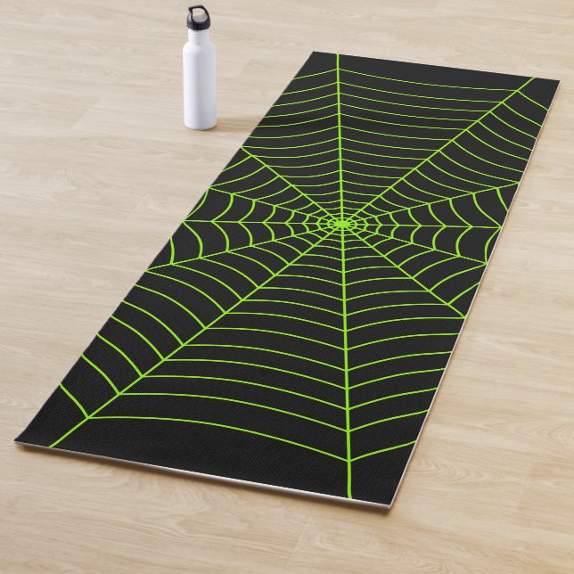 Black neon green spider web Halloween pattern Yoga Mat (In Situ)